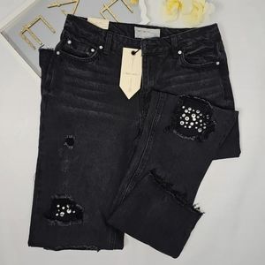 Ban-Jara Black ripped Rhinestone Jeans size 5/26 New